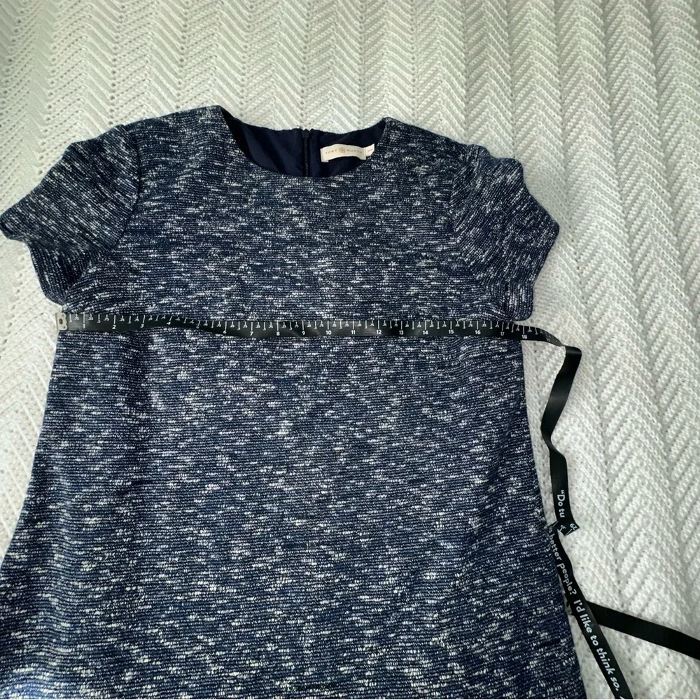 Tory Burch Margarite Flounce Dress Medium M Blue Marled Knit - Picture 7 of 8